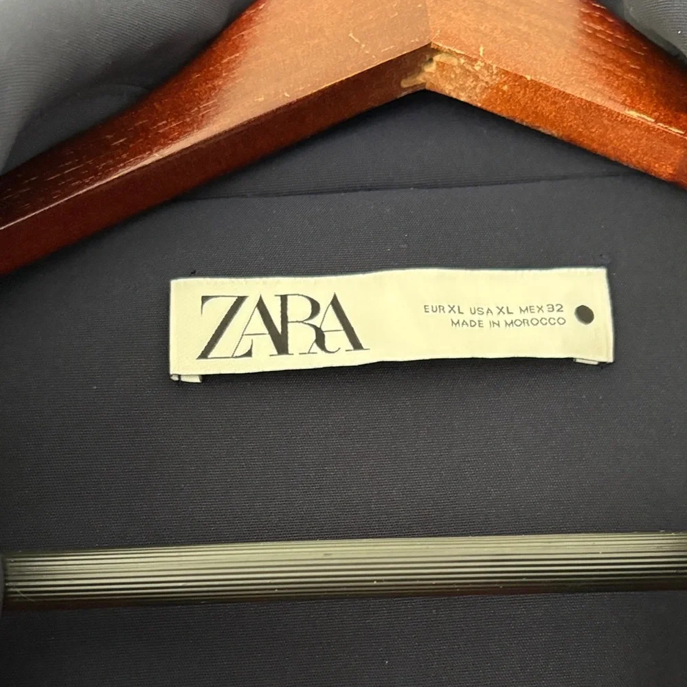ZARA Navy Blue Polyester Car Coat - Picture 3 of 4